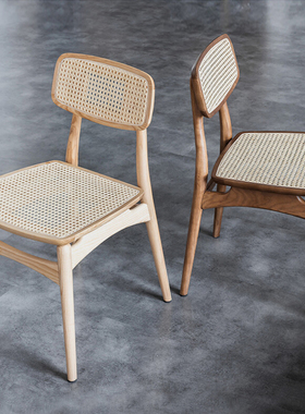 北欧实木单人藤编餐椅日式白蜡木侘寂风椅家用现代简约咖啡厅椅子