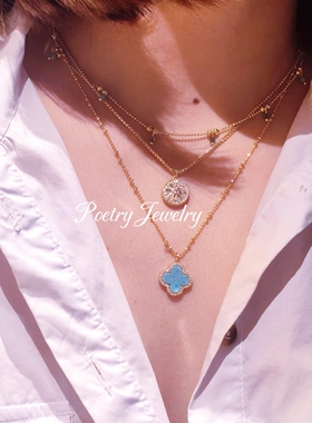 【月光宝盒】多层叠戴太阳项链潮酷女绿松石感高级轻奢锁骨链