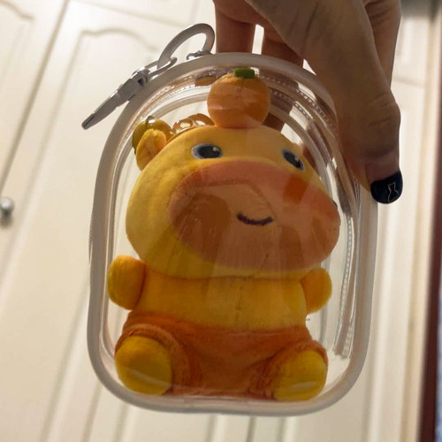 10cm水豚噜噜玩偶挂件毛绒公仔娃包自嘲熊棉花娃娃透明防尘保护罩