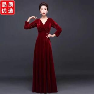 新款大合唱团演出服女长裙长款金丝绒冬季保暖礼服年会主持高级感