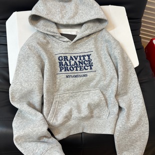 灰色短款连帽刺绣字母卫衣女2025新款春秋季薄款美式慵懒chic外套