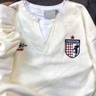 KFCAG秋冬假两件球衣风刺绣v领套头圆领小众拼接卫衣情侣国潮上衣