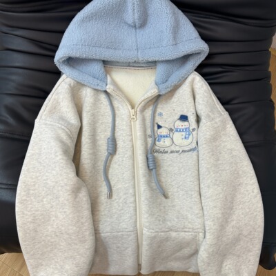 超厚羔羔绒雪人刺绣加绒加厚