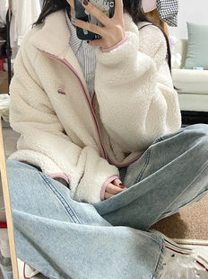 KFCAG 宽松撞色包边舒棉绒毛绒宽松休闲外套 国潮牌情侣嘻哈秋季