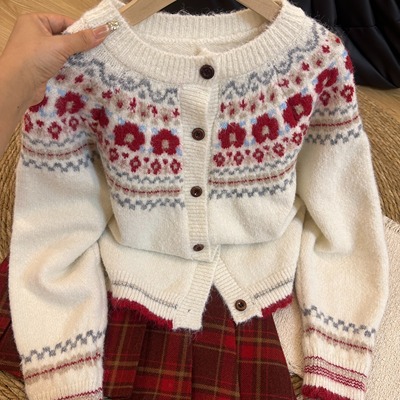 费尔岛加厚圣诞针织开衫女