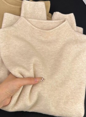 软糯针织衫高级感灰色半高领长袖打底女加绒春秋冬季毛衣简约上衣