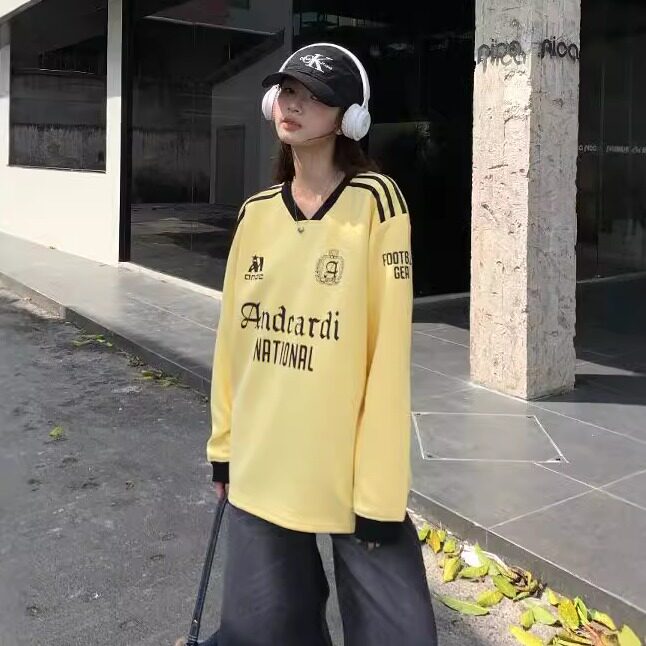 KFCAG 美式经典三条杠V领上衣女春秋潮牌blokette球衣卫衣女