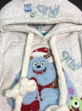 KFCAG秋冬季新款小怪兽植绒刺绣重磅加绒加厚减龄学院风圆领卫衣