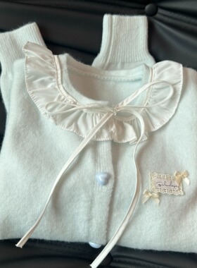 KFCAG甜美蝴蝶结系带针织开衫女2025春季新款小个子荷叶边上衣