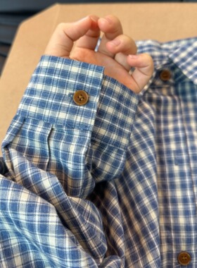 蓝色格子衬衫内搭秋冬款女装叠穿衬衣小众设计感上衣春季休闲外套