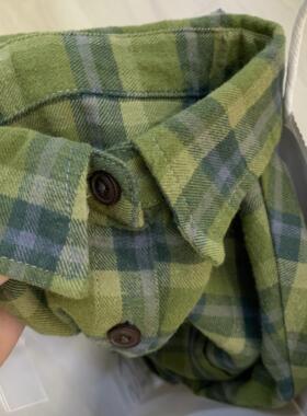 2024早秋新款衬衫绿色格子衬衣内搭设计感小众外套高级感长袖上衣