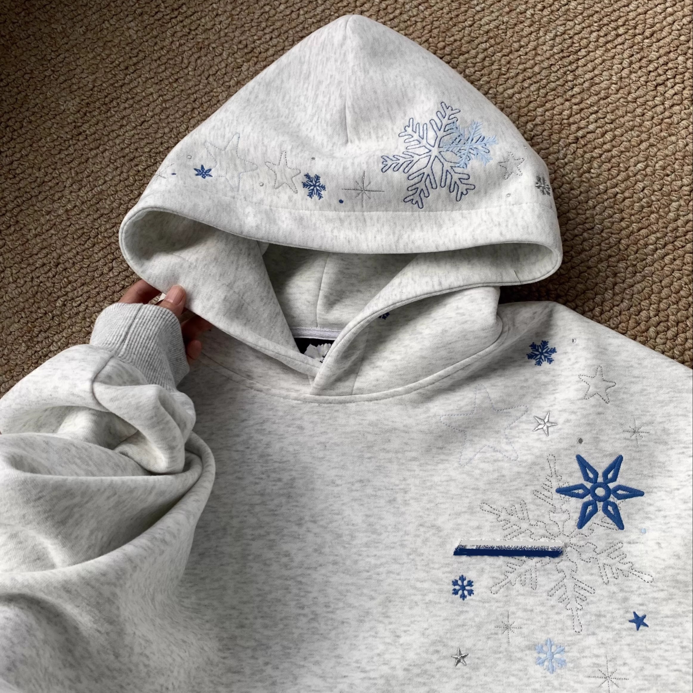 美式慵懒chic刺绣连帽卫衣男女