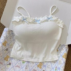 纯欲bm风温柔蝴蝶结蕾丝边带胸垫吊带背心女装夏季内搭打底小上衣