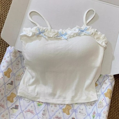 纯欲bm风温柔蝴蝶结蕾丝边带胸垫吊带背心女装夏季内搭打底小上衣