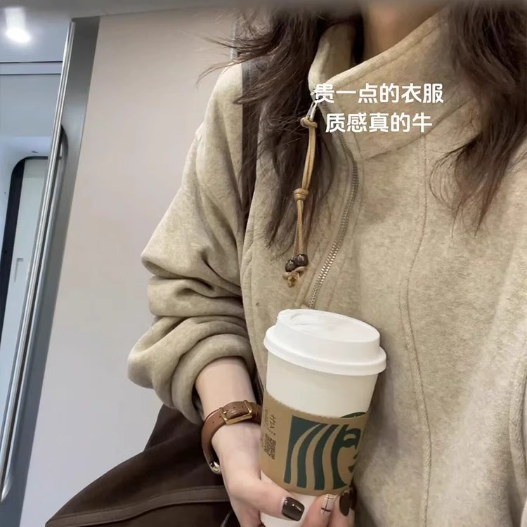 立领半拉链卫衣女外套宽松慵懒