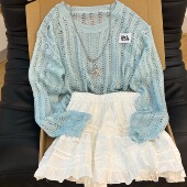 针织衫 女夏季 薄款 baby蓝温柔软糯防晒长袖 慵懒风镂空罩衫 薄纱上衣