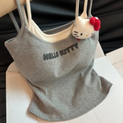 甜辣妹HelloKitty美背吊带女夏季可出门假两件带胸垫纯欲内搭背心