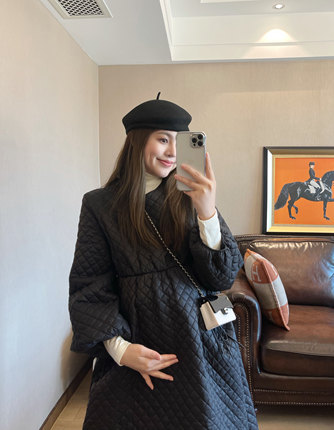 PEIPEI佩佩孕妇装法式夹棉连衣裙秋冬加厚中长款公主风冬装外套