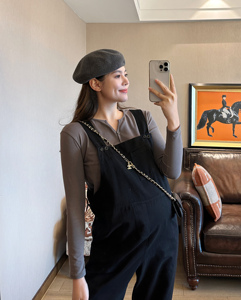 PEIPEI佩佩孕妇装套装牛仔背带裤托腹上衣两件套春季孕妇裤新款韩