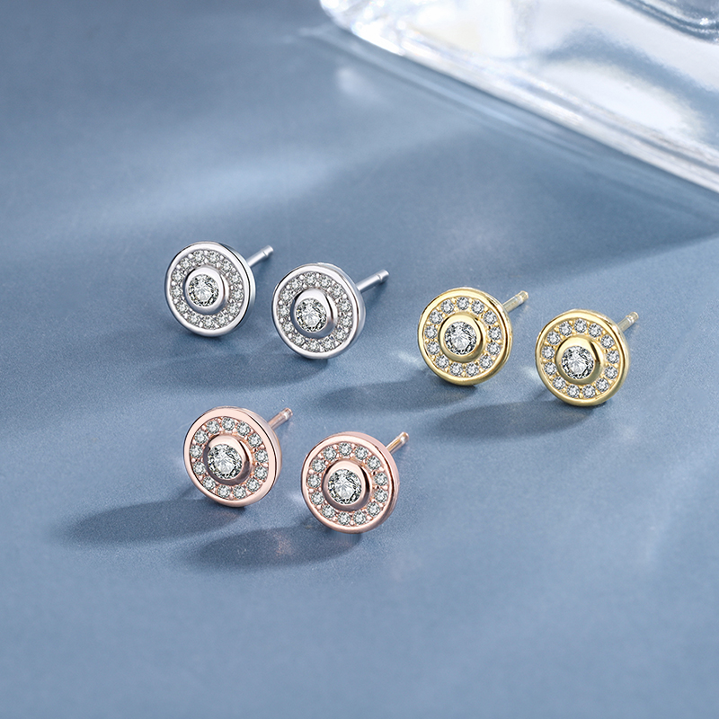 S925纯银养耳洞镶钻耳钉