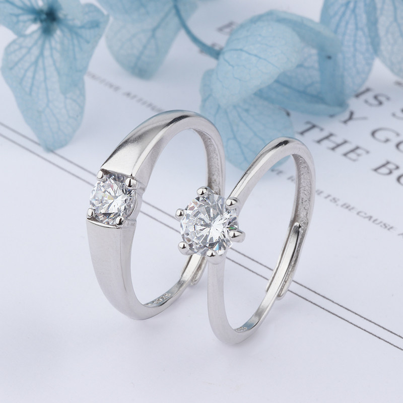 S925纯银结婚求婚开口情侣戒指