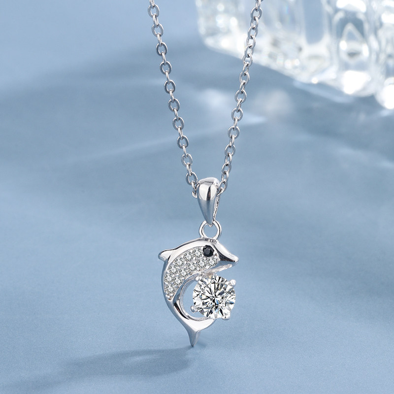 s925纯银项链女轻奢小众锁骨链海豚吊坠百搭高级感不掉色小众设计