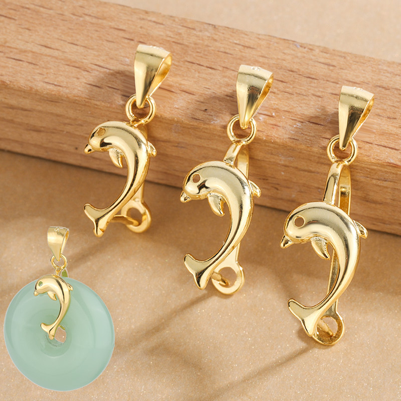 S925纯银海豚平安夹扣diy配件大小号翡翠吊坠扣头卡扣玉扣瓜子扣