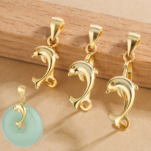 S925纯银海豚平安夹扣diy配件大小号翡翠吊坠扣头卡扣玉扣瓜子扣