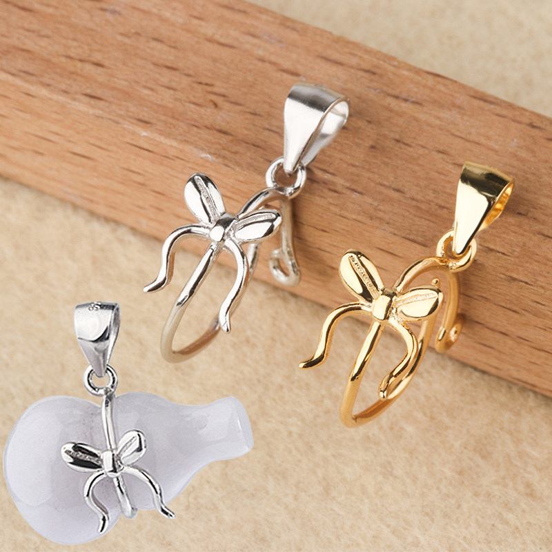 925纯银吊坠空托女玉坠扣diy镶嵌玉石翡翠葫芦扣头平安扣夹扣坠托