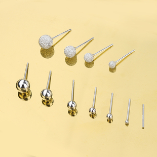 S999纯银耳钉球面磨沙光珠圆头耳钉防过敏养耳洞耳针瀑款流行耳饰