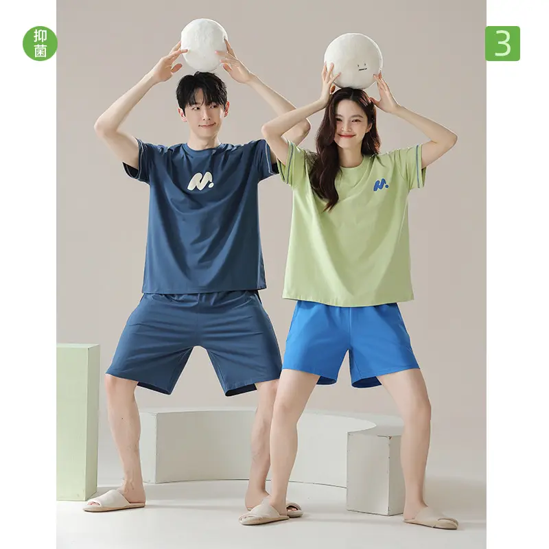 嘉露美服飾【新疆棉短袖純棉情侶睡衣女夏季男士睡衣夏薄款家居服