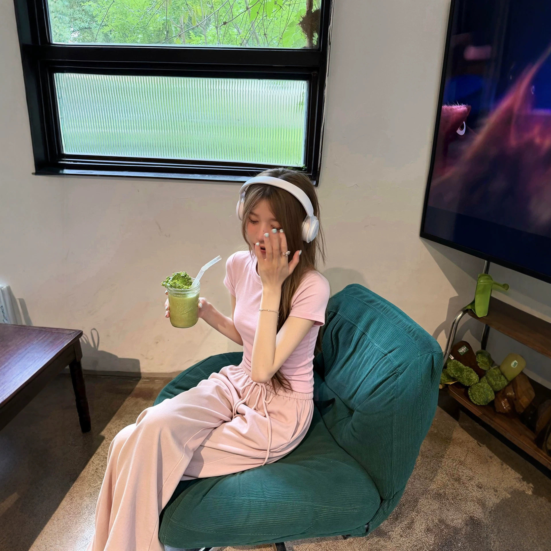 粉色修身短袖t恤巨好看漂亮两件套装休闲运动多巴胺韩系穿搭夏季
