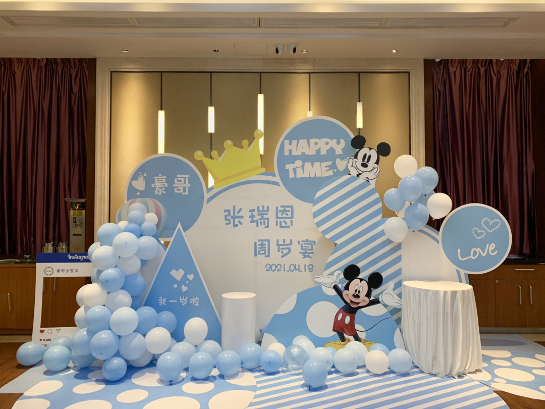 生日布置米奇米妮鼠宝宝一周岁男女宝派对气球套餐装饰场景背景墙