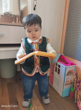 SUUNAI.WRH童装蒙古马甲背心马夹原创男女同款民族风无袖工字绿色