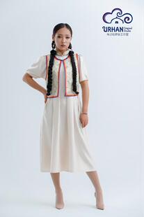 SUUNAI.WRH女装蒙古元素民族风丝绸连衣裙马甲两件套宽松通勤立领