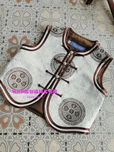 SUUNAI.WRH蒙古儿童马甲背心坎肩四季童装纯色男女同款民族风绸缎