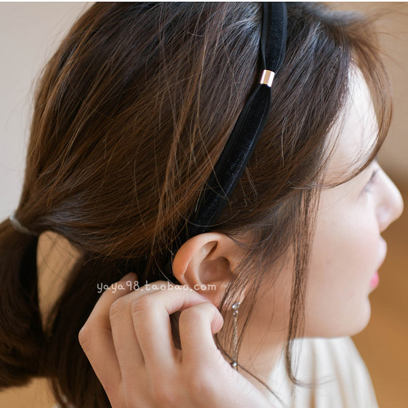 韩国黑色丝绒细发箍发卡法式头箍