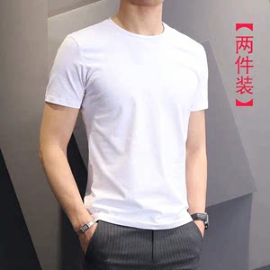 男士纯白色短袖t恤半袖纯色打底衫健身修身体恤社会紧身纯棉衣服