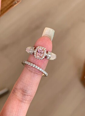 中古风粉色锆石方糖开口戒指