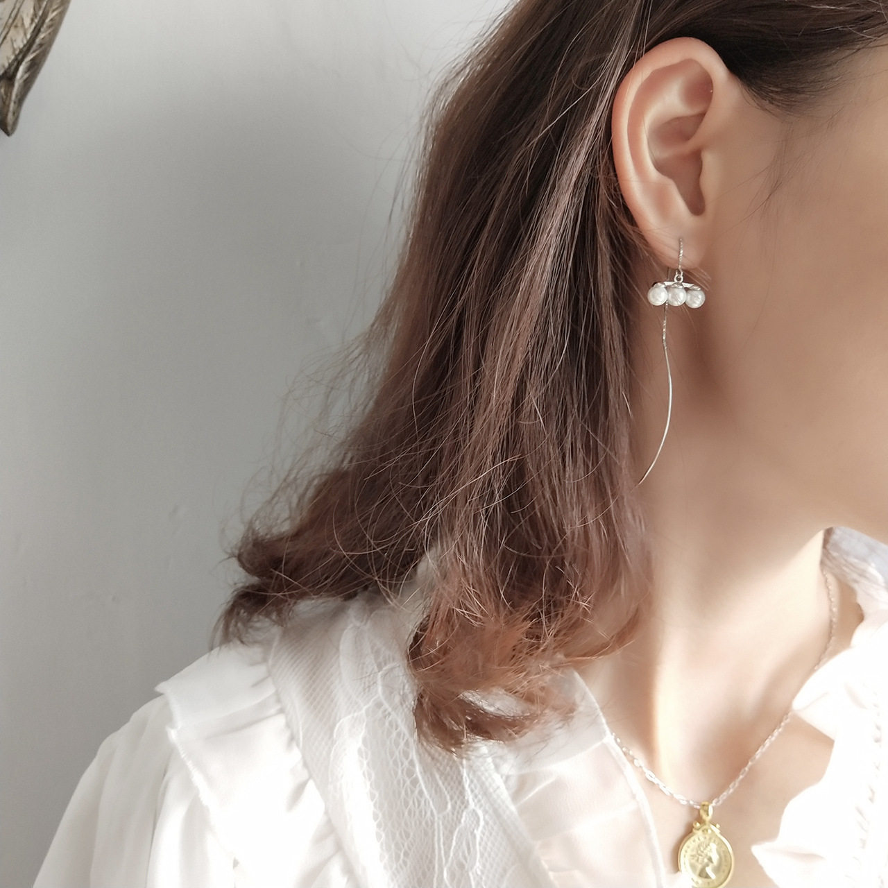 纯银耳线长款女气质韩国个性简约流苏耳链耳坠耳环耳钉绳超仙珍珠