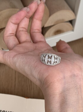 Vintage中古镂空蕾丝满钻戒指女简约轻奢复古气质个性高级感指环