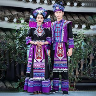 广西壮族服情侣款盛装壮锦刺绣演出服长裙三月三少数民族女团