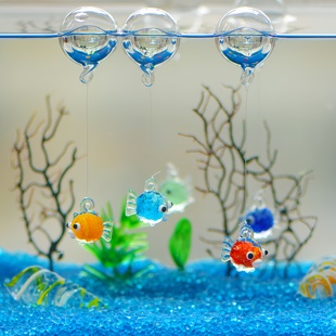 饰造景可爱 鱼缸悬漂浮饰品玻璃夜光刺豚鱼浮球泡泡创意花瓶微景装