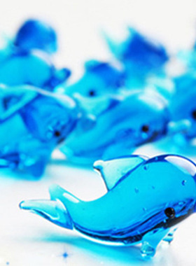 手工制作玻璃工艺品蓝色海豚摆件创意礼物家居办公桌面装饰摆设