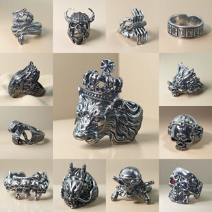 新款欧美霸气时尚戒指男士骷髅头龙复古朋克单身指环个性男女