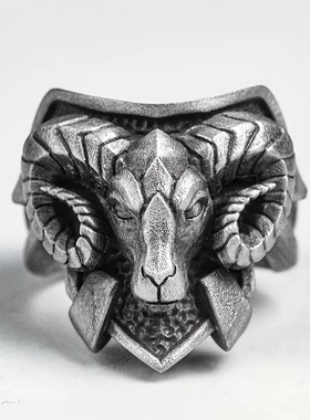 复古山羊戒指男欧美克系小众朋克风嘻哈独特指环恶魔配饰高级感