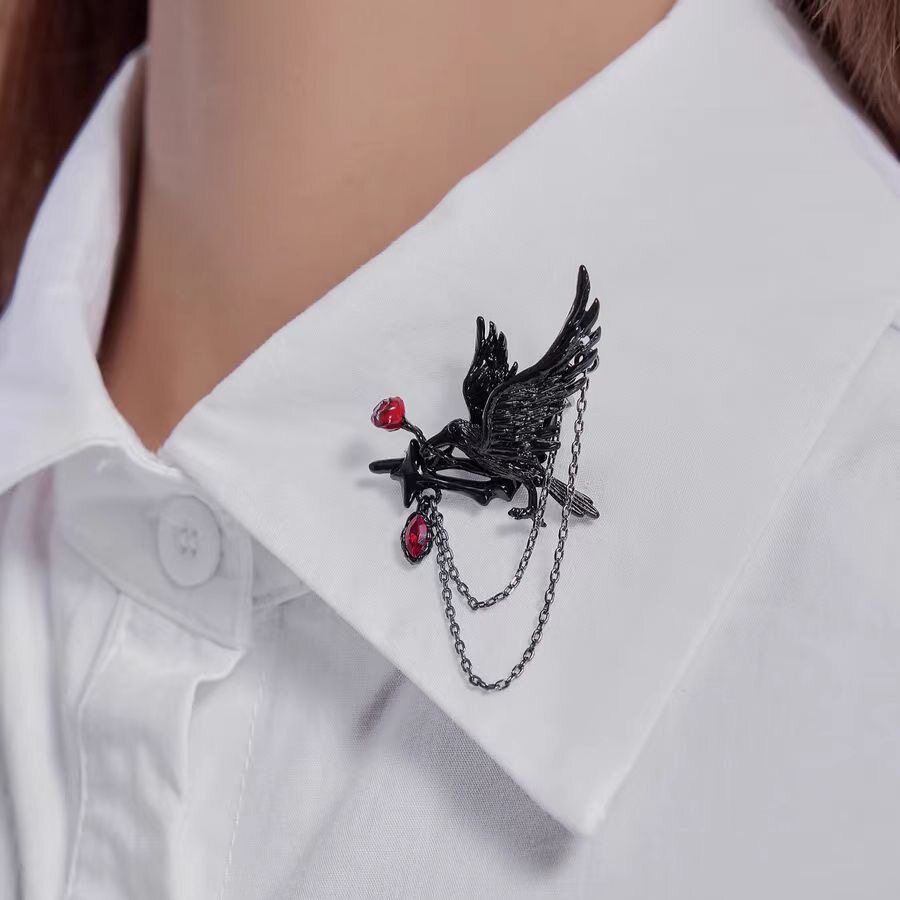 创意乌鸦流苏胸针男女暗黑系甜酷衣服包包别针小众朋克风潮流徽章