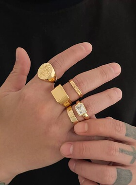 复古金色5件套男戒指嘻哈潮流高级感小众朋克风欧美指环套装方戒