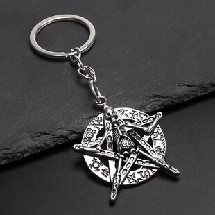 复古欧美五芒星骷髅钥匙扣男女朋克风嘻哈潮流高级感挂件配饰礼物