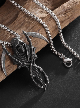 复古骷髅项链男女小众个性暗黑系死神镰刀朋克风吊坠欧美配饰独特